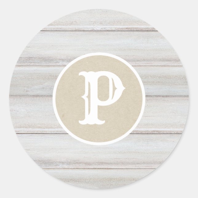 Rustic White Wood Shabby Chic Kraft Wedding Favour Classic Round Sticker (Front)