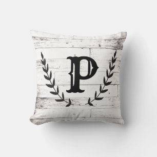 Rustic White Wood Shabby Chic Laurel Country Throw Pillow