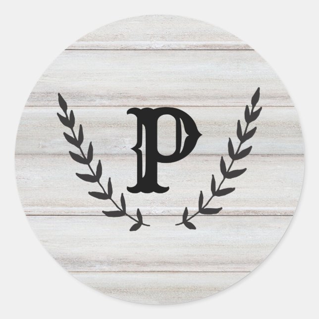 Rustic White Wood Shabby Chic Laurel Wedding Favou Classic Round Sticker (Front)