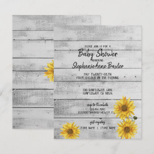 Rustic White Wood Sunflowers Baby Shower Card