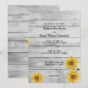 Rustic White Wood Sunflowers Wedding Card