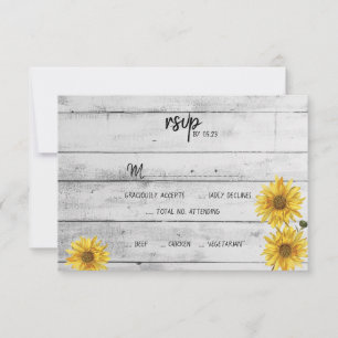 Rustic White Wood Sunflowers Wedding RSVP Card