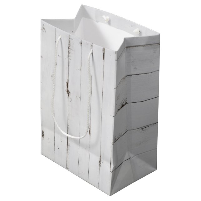 Rustic White Wood Tone Medium Gift Bag (Front Angled)