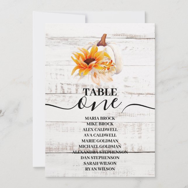 Rustic White Wood Watercolor Pumpkin Sunflower   Invitation (Front)