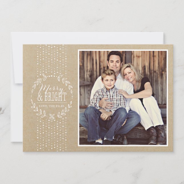 Rustic White Wreath Holiday Photo Card (Front)
