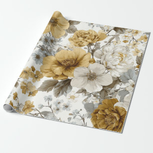 Rustic White Yellow Botanical Vintage Floral Wrapping Paper