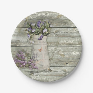 rustic whitewashed wood farmhouse lavender paper plate