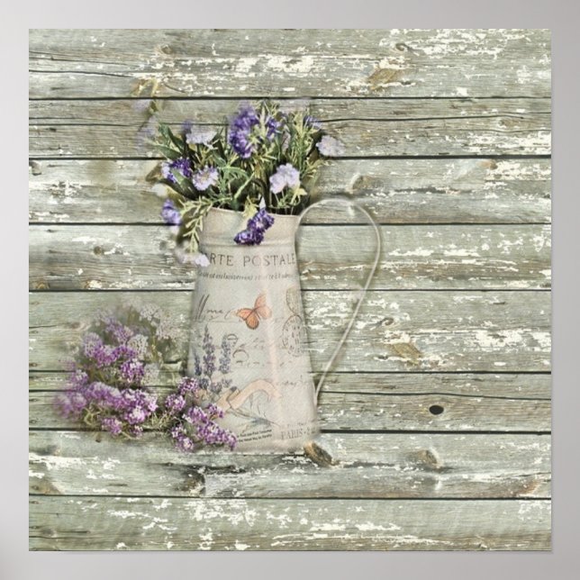 rustic whitewashed wood farmhouse lavender poster (Front)