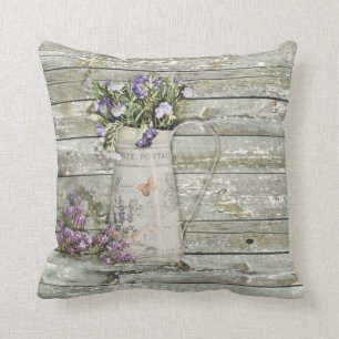 rustic whitewashed wood farmhouse lavender throw pillow