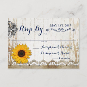 Rustic Whitewood Sunflower Floral Wedding RSVP Invitation