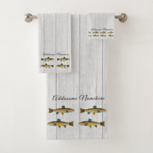 Rustic Whitewood Trout fish vintage watercolor  Bath Towel Set