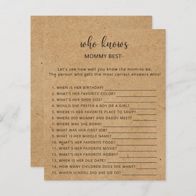 Rustic - Who knows mommy best game (Front/Back)