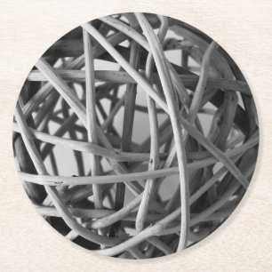 Rustic Wicker Ball Round Paper Coaster