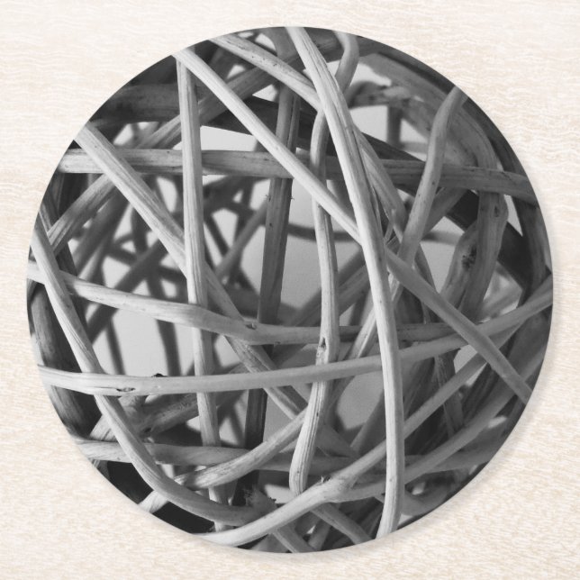 Rustic Wicker Ball Round Paper Coaster (Front)