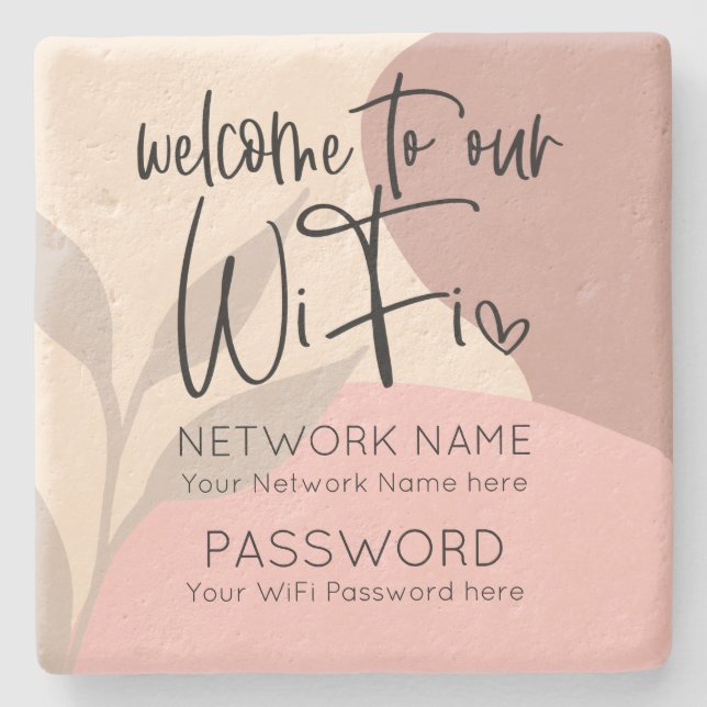 Rustic WiFi Details Abstract Shapes Leaves Stone Coaster (Front)