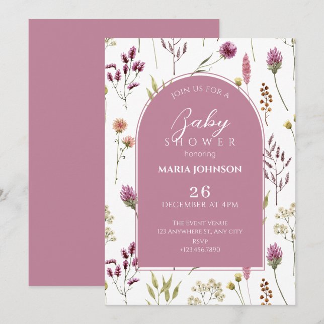 Rustic wild flower baby shower invitation (Front/Back)