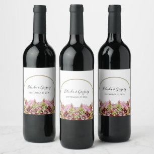 Rustic Wild Flower Bouquet Wedding Wine Label