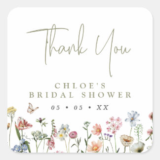 Rustic Wild Flowers Bridal Shower Thank You Square Sticker