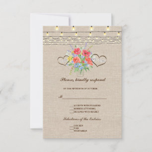 Rustic Wild Flowers Burlap Wedding RSVP Card