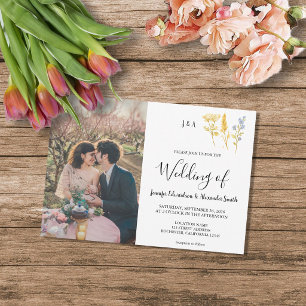 Rustic wild flowers monogram photo country Wedding Invitation