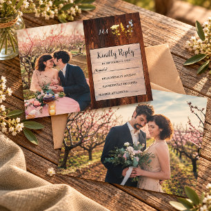 Rustic wild flowers monogram photo Wedding RSVP Invitation