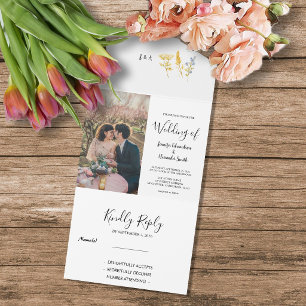 Rustic wild flowers monogrammed photo Wedding All In One Invitation