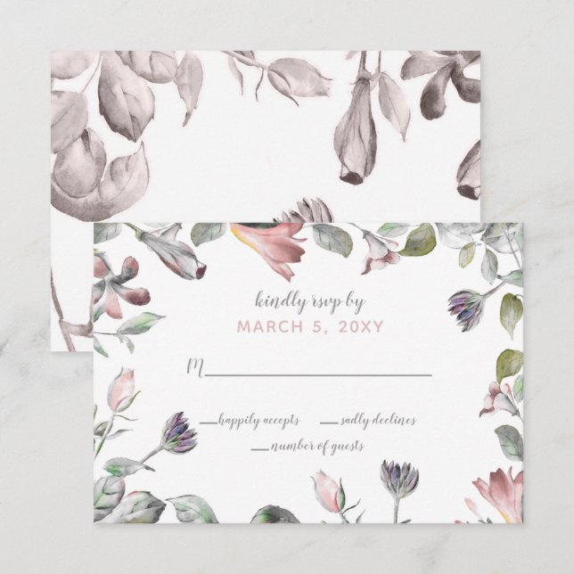 Rustic Wild Flowers Wedding Invitation (Front/Back)