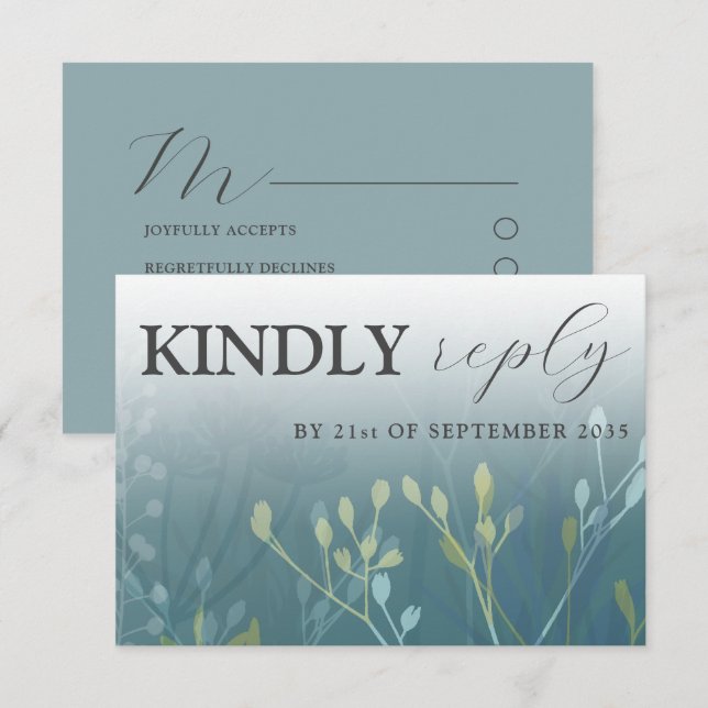 Rustic Wild Grasses Blue & Green RSVP Wedding Card (Front/Back)