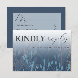 Rustic Wild Grasses Blue RSVP Wedding Card