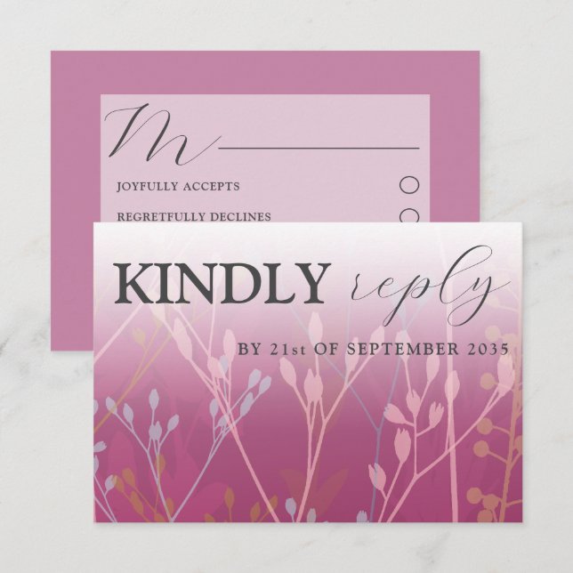 Rustic Wild Grasses Dark Pink RSVP Wedding (Front/Back)