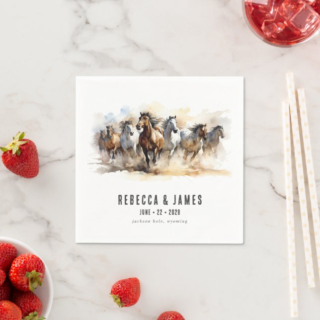 Rustic Wild Horses Farm Equestrian Country Wedding Napkin (Insitu)