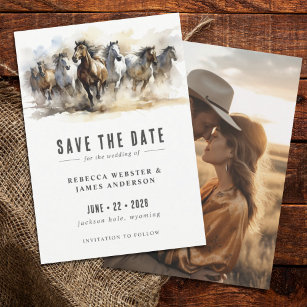 Rustic Wild Horses Ranch Equestrian Photo Wedding Save The Date
