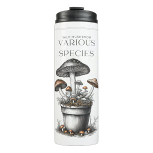 Rustic Wild Mushroom Sketch Design by CallisC Arts Thermal Tumbler