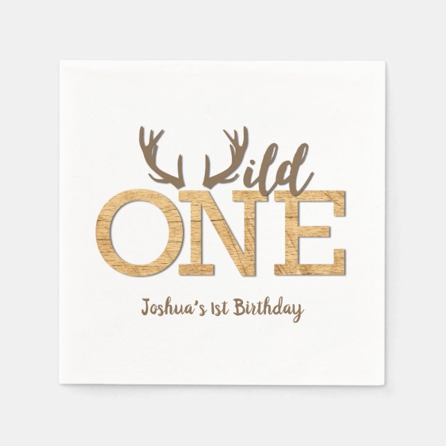 Rustic Wild One 1st Birthday Party Napkin (Front)