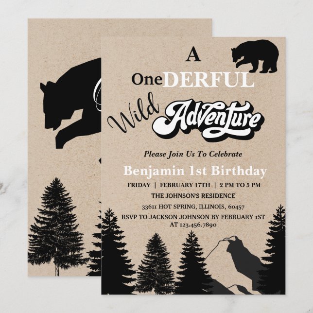 Rustic Wild One Adventure First Birthday Party Invitation (Front/Back)