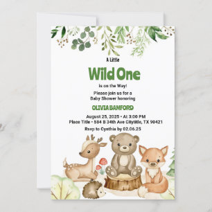 Rustic Wild One Forest Creatures Baby Shower  Invitation