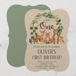 Rustic Wild One Woodland Birthday Invitation Boy