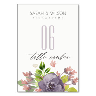 RUSTIC WILD PINK WATERCOLOR FLOWER  FOLIAGE TABLE TABLE NUMBER