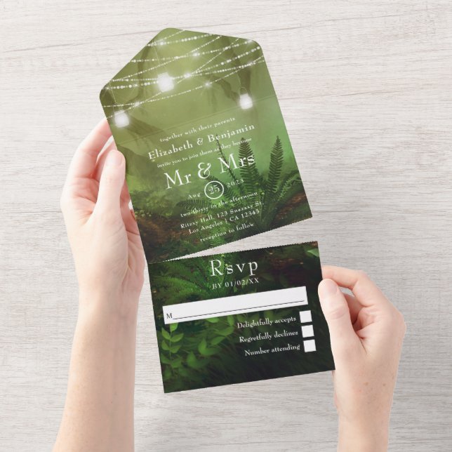 Rustic Wild Woodland Greenery Wedding All In One I All In One Invitation (Tearaway)