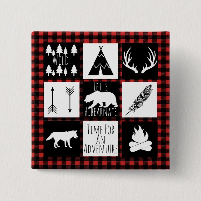 Rustic Wilderness & Animals Buffalo Check Plaid 2 Inch Square Button (Front)