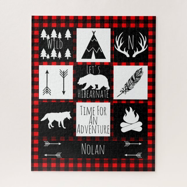 Rustic Wilderness & Animals Buffalo Check Plaid Jigsaw Puzzle (Vertical)