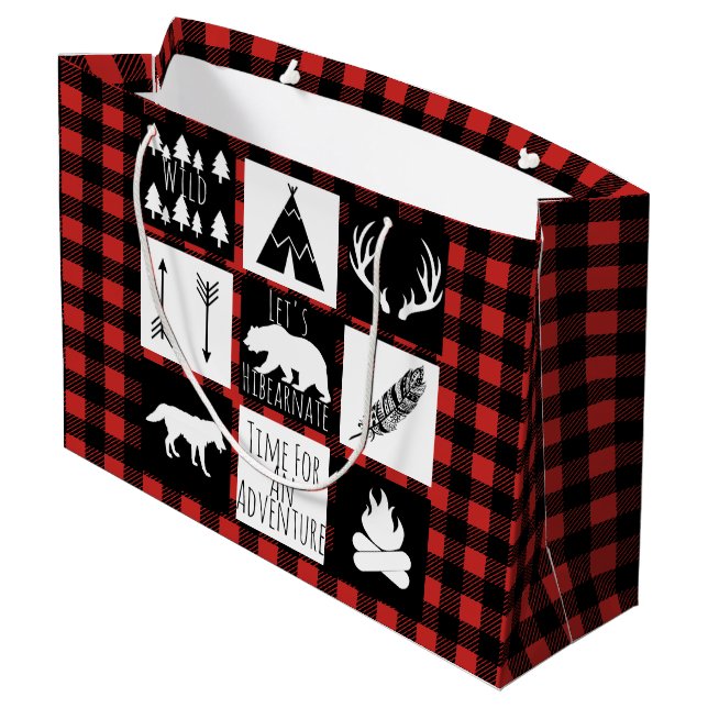 Rustic Wilderness & Animals Buffalo Check Plaid Large Gift Bag (Back Angled)