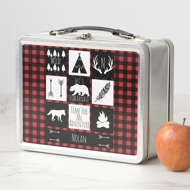 Rustic Wilderness & Animals Buffalo Check Plaid Metal Lunch Box (In Situ)
