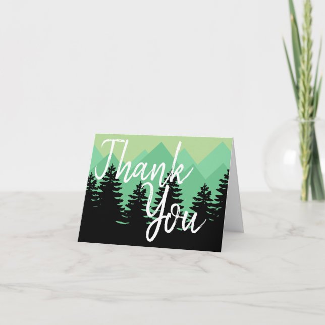 Rustic Wilderness Forest & Mountains Thank You Invitation (Front)