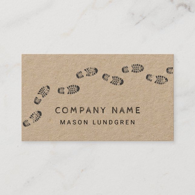 Rustic wilderness outdoor guide boot prints business card (Front)
