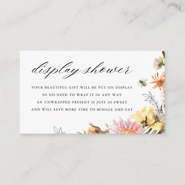 Rustic Wildflower and Bee Bridal Display Shower Enclosure Card (Front)