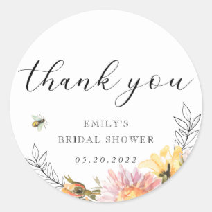 Rustic Wildflower and Bee Bridal Shower Thank You Classic Round Sticker