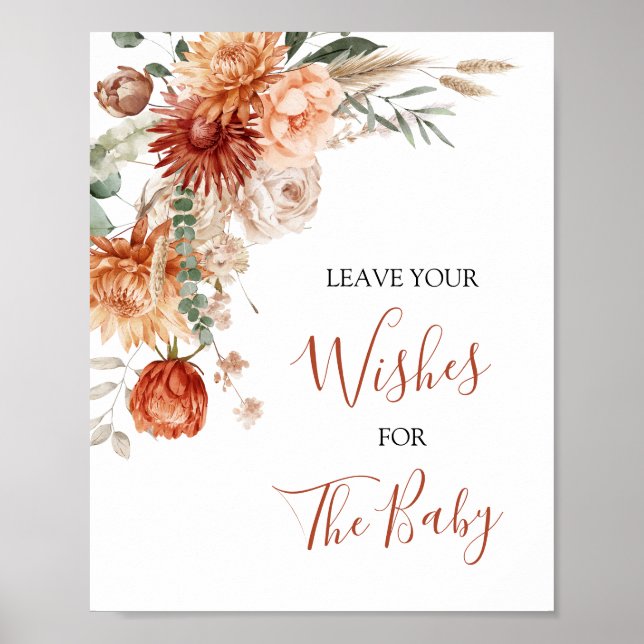 Rustic Wildflower Baby Shower Leave Your Wishes Poster (Front)