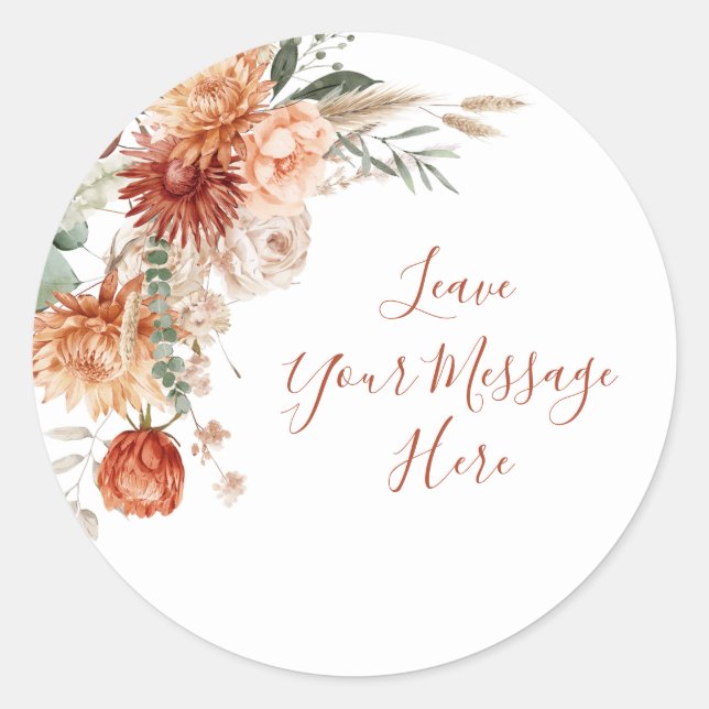 Rustic Wildflower Baby Shower Love Your Message Classic Round Sticker (Front)