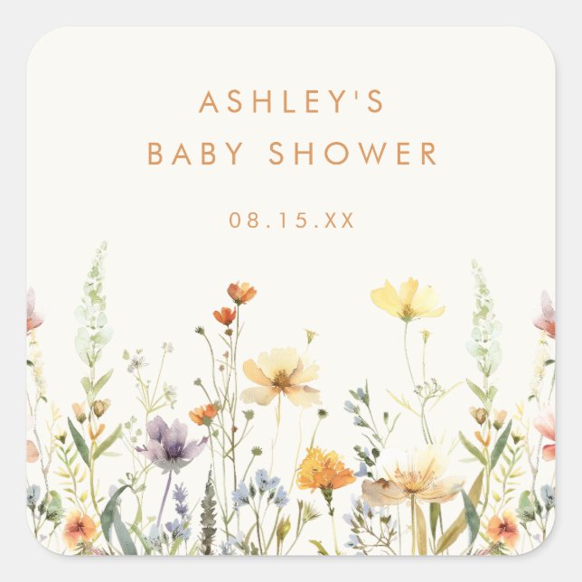 Rustic Wildflower Baby Shower Square Sticker (Front)